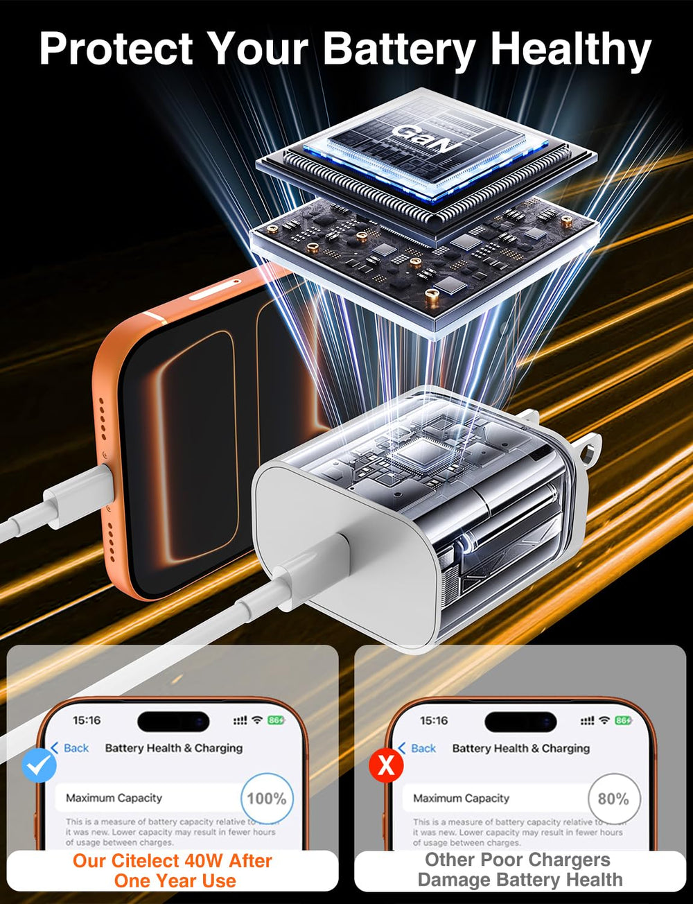 Citelect 10ft USB-C to USB-C cable for couches and distant outlets.