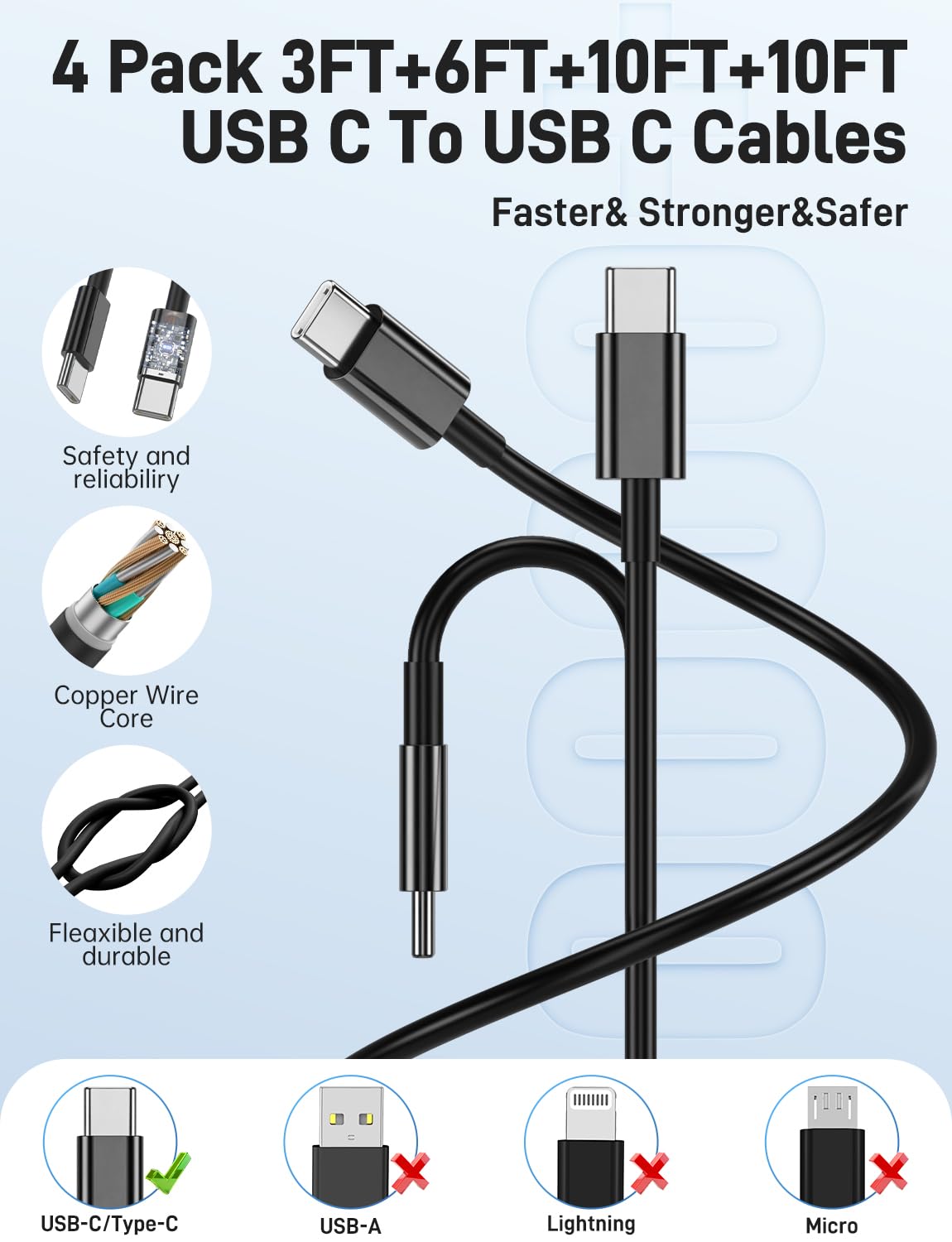Citelect 10ft USB-C to USB-C cable for travel-friendly setup