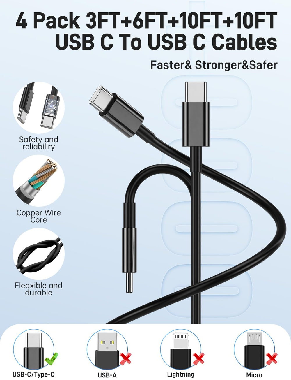 Citelect 10ft USB-C to USB-C cable for travel-friendly setup
