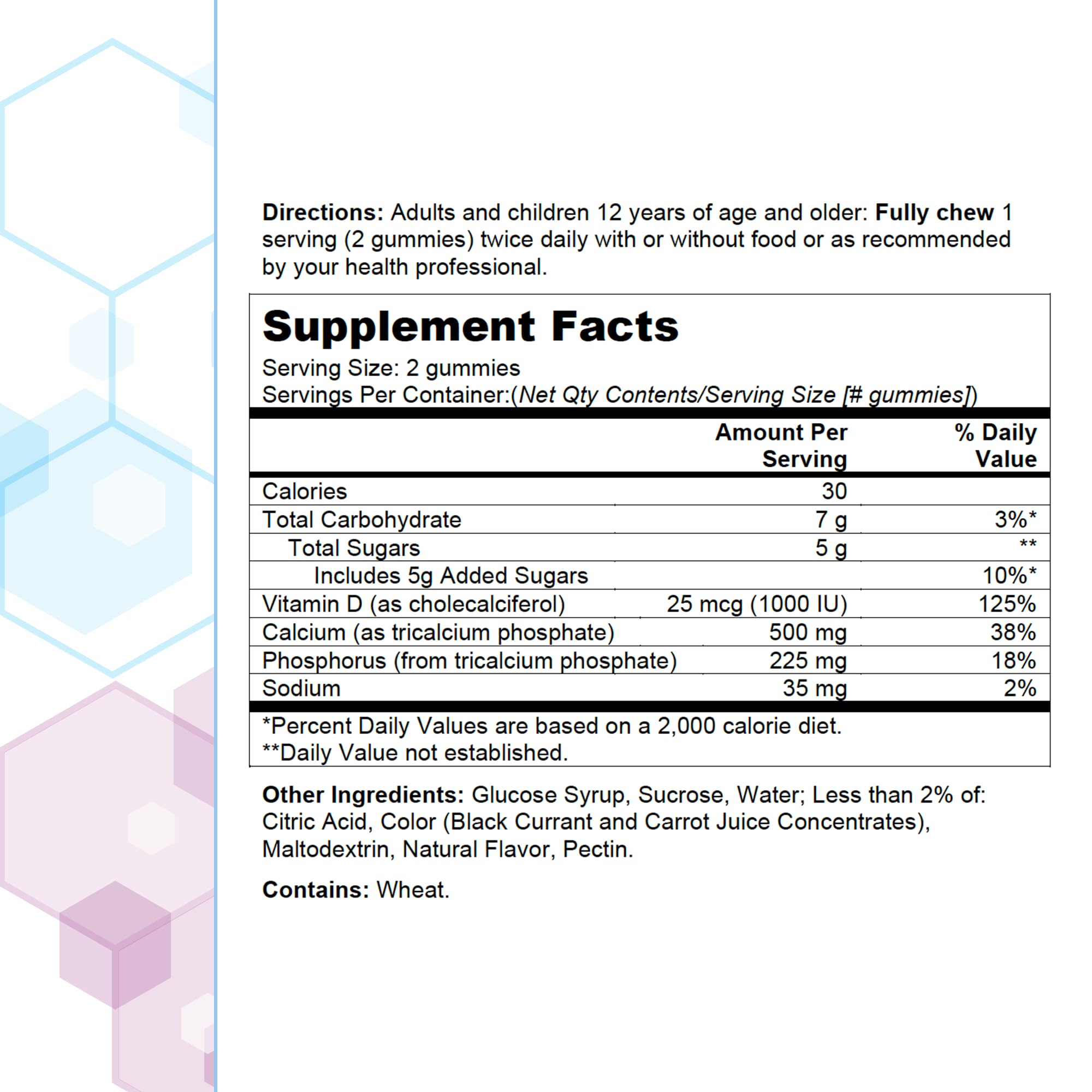 Citracal calcium and vitamin D3 serving two gummies per day concept.