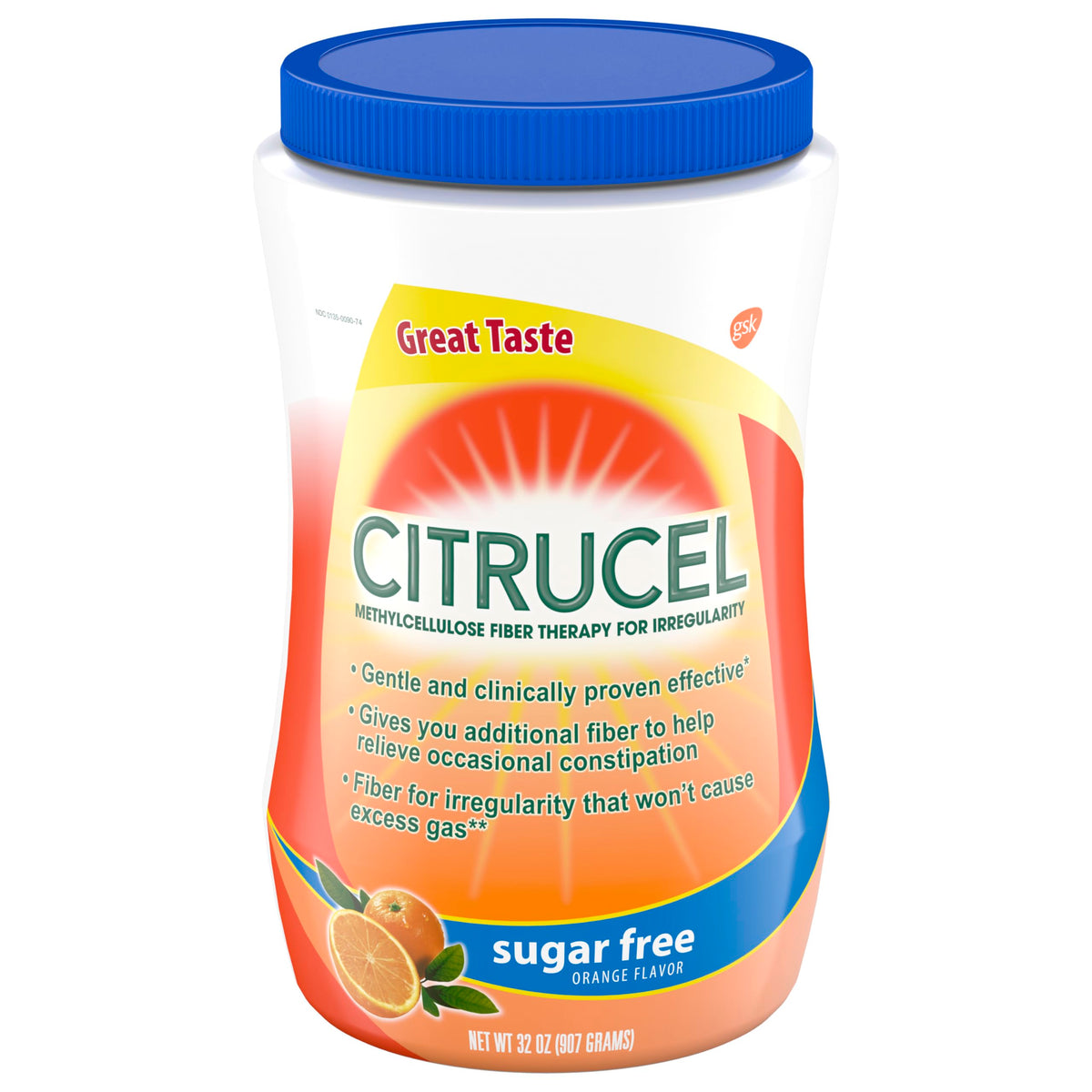 Citrucel orange-flavored fiber powder 32oz front view for daily regularity support.