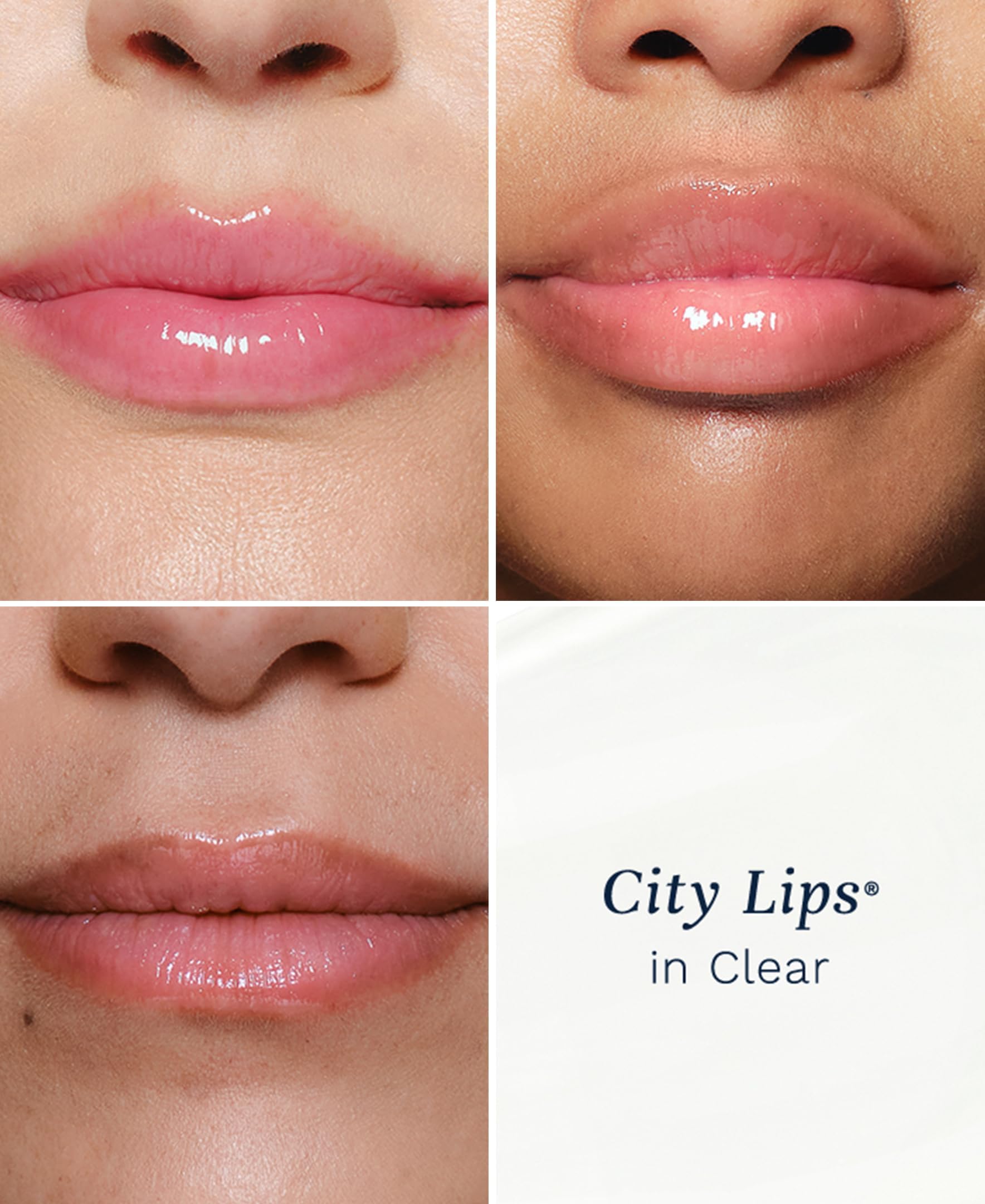 City Beauty City Lips Clear close-up swatches on lips for instant plump look