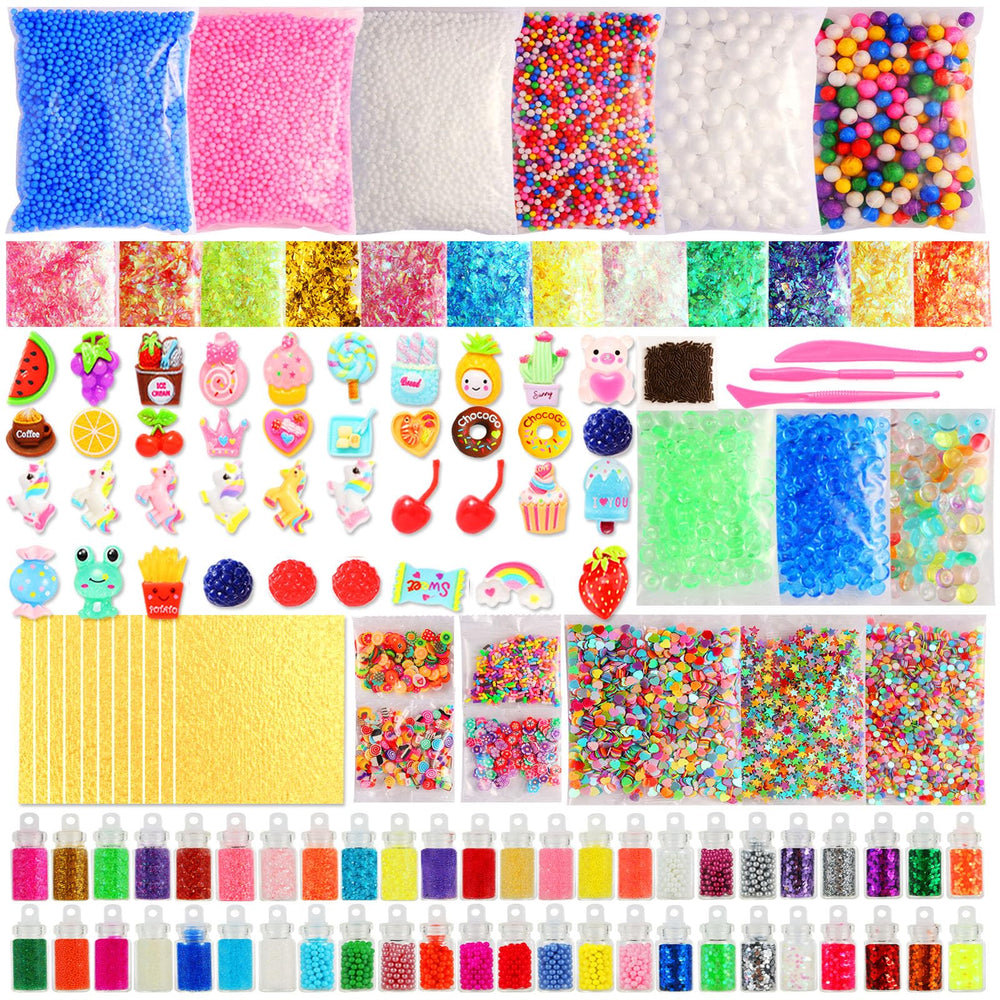 CityActs slime accessories kit charms showcase colorful fruit and animal shapes for slime decoration.