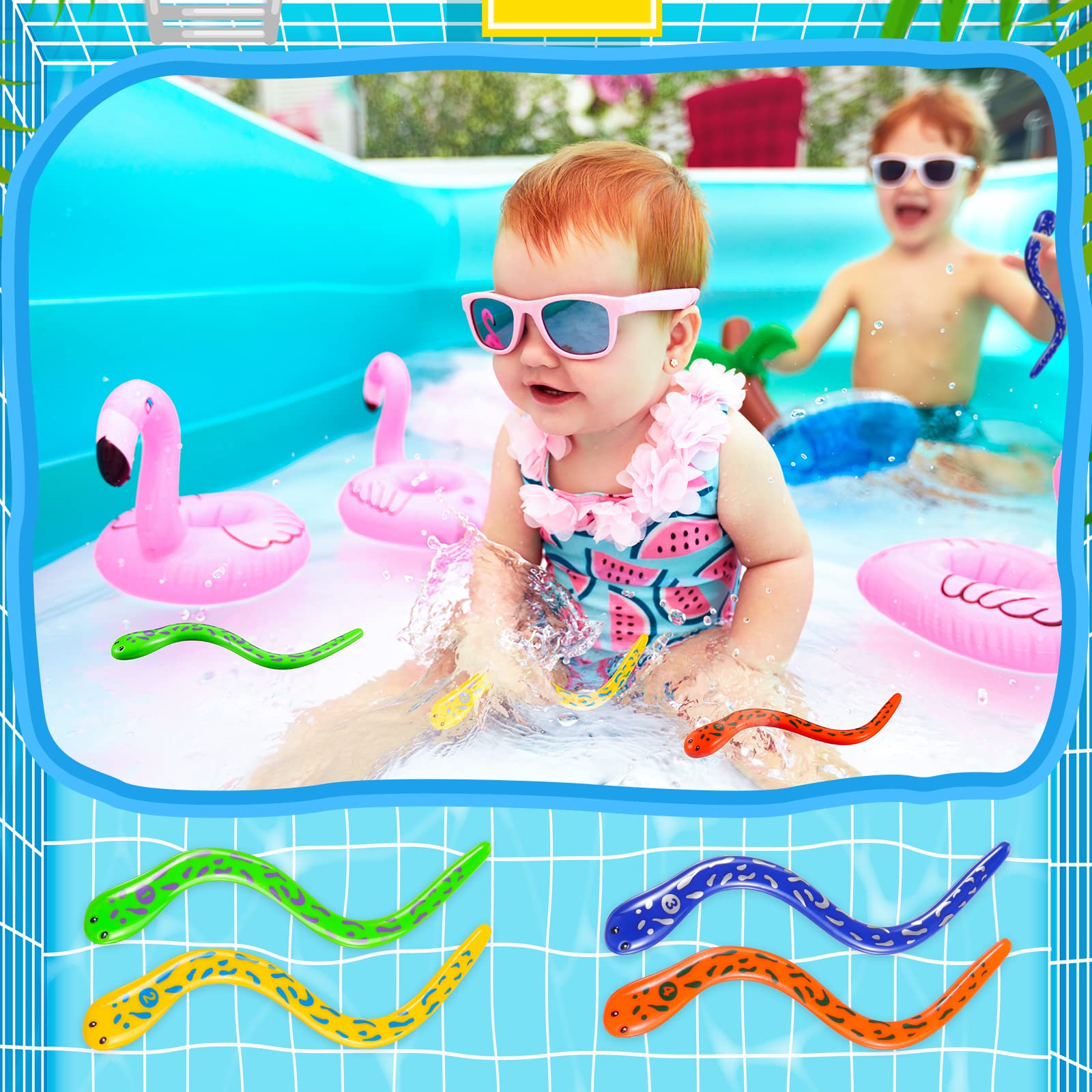 Civaner snake diving toys set with four colors for group pool play.