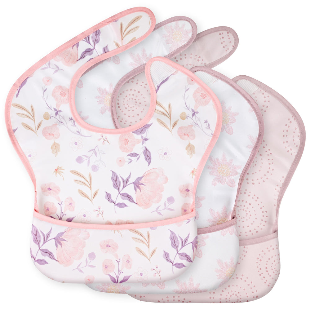 Civarua Kids 3-Pack waterproof bibs, front view, keeps outfits clean during self-feeding.