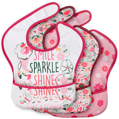 Civarua Kids 3 pack bibs pink floral front view for mess cleanup
