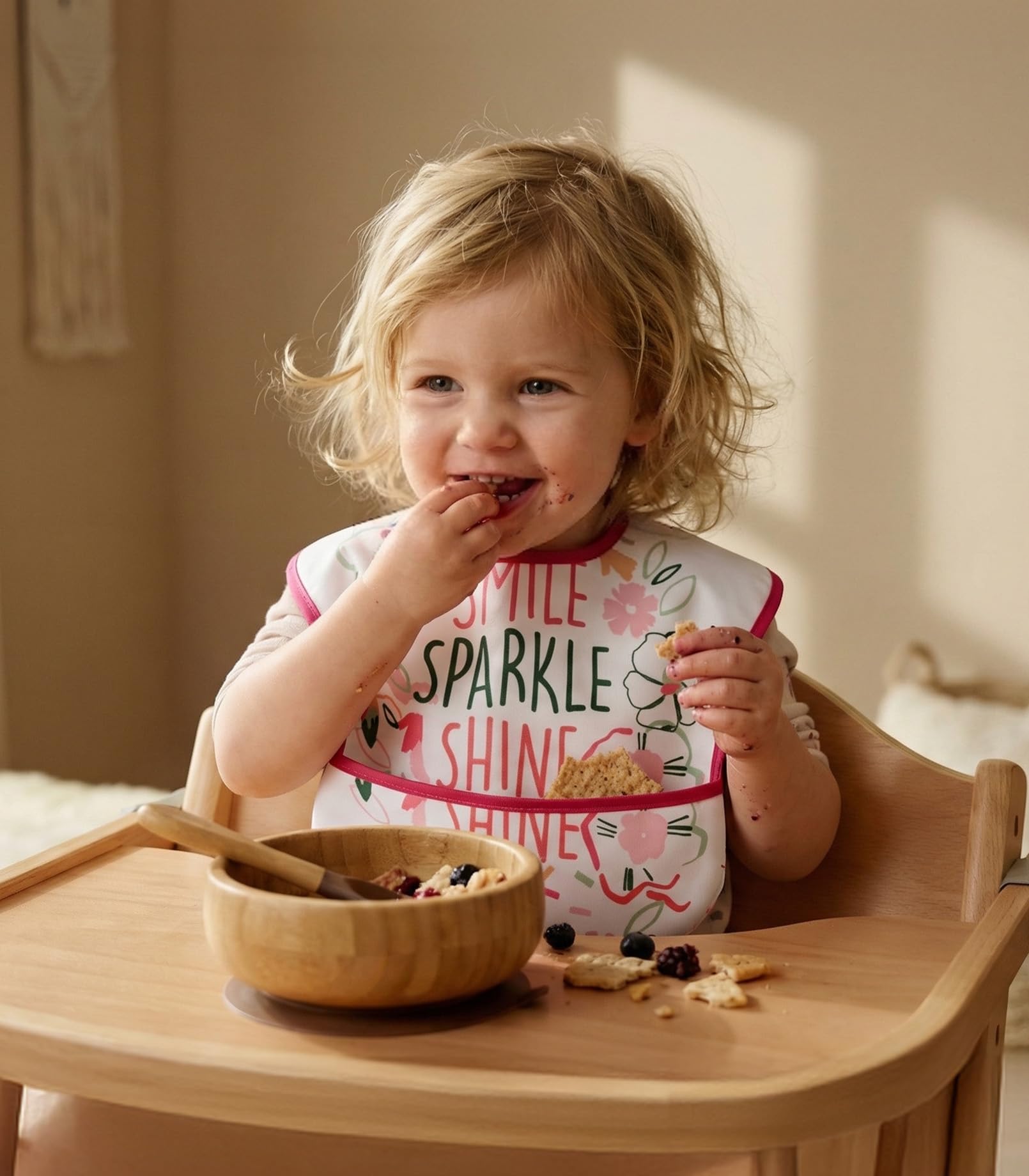 Civarua Kids pink floral bibs pocket design catching spills before clothing