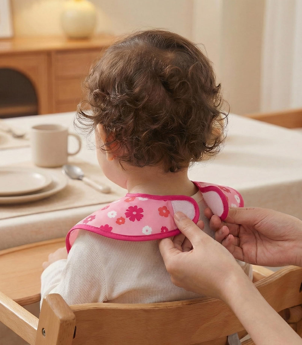 Civarua Kids pink floral bibs waterproof material keeps baby dry