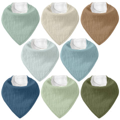 Civarua Kids muslin baby bib 8-pack, flat lay, soft and absorbent for drool.