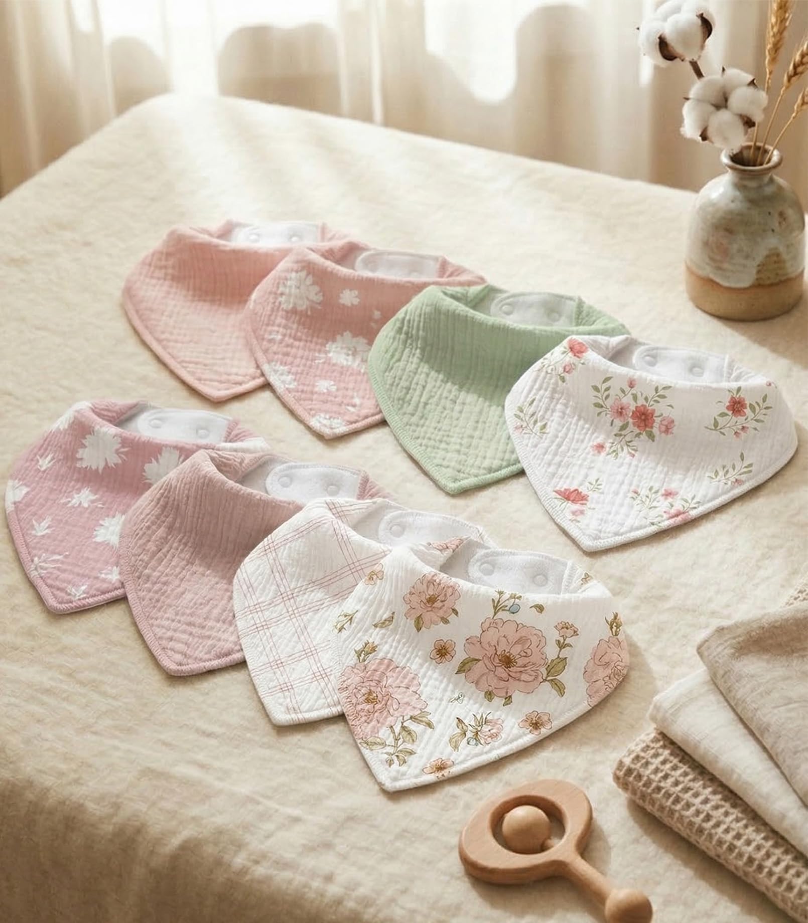 CIVARUA KIDS Muslin Bibs: 8-pack variety supports daily outfits and reuse.