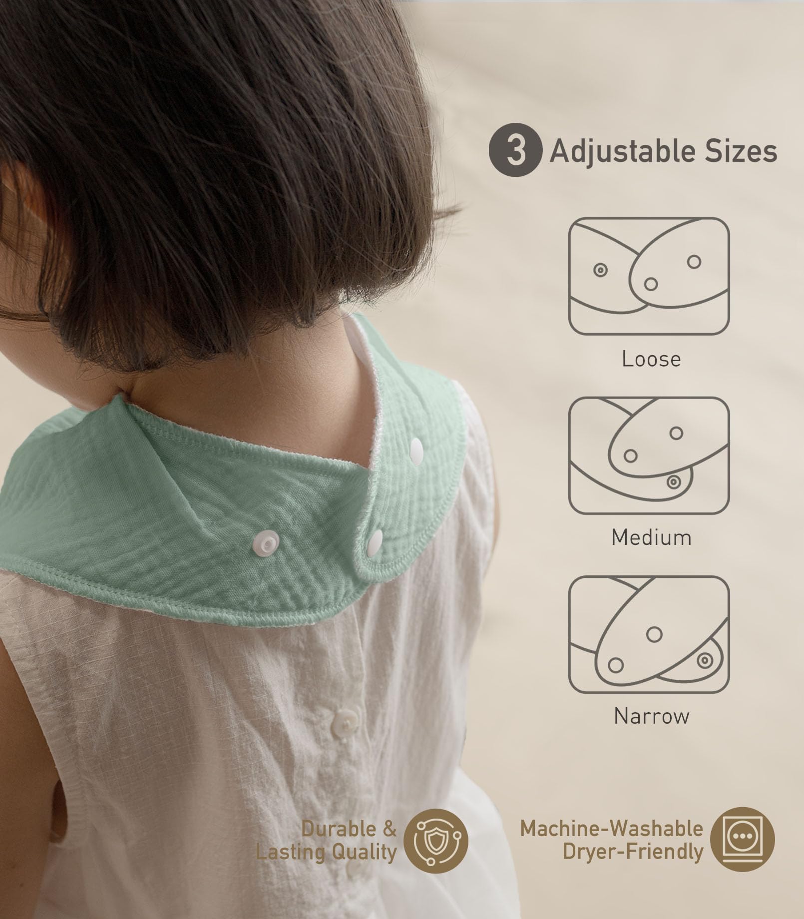Unisex design on a baby wearing the bib during feeding.