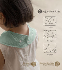 Unisex design on a baby wearing the bib during feeding.