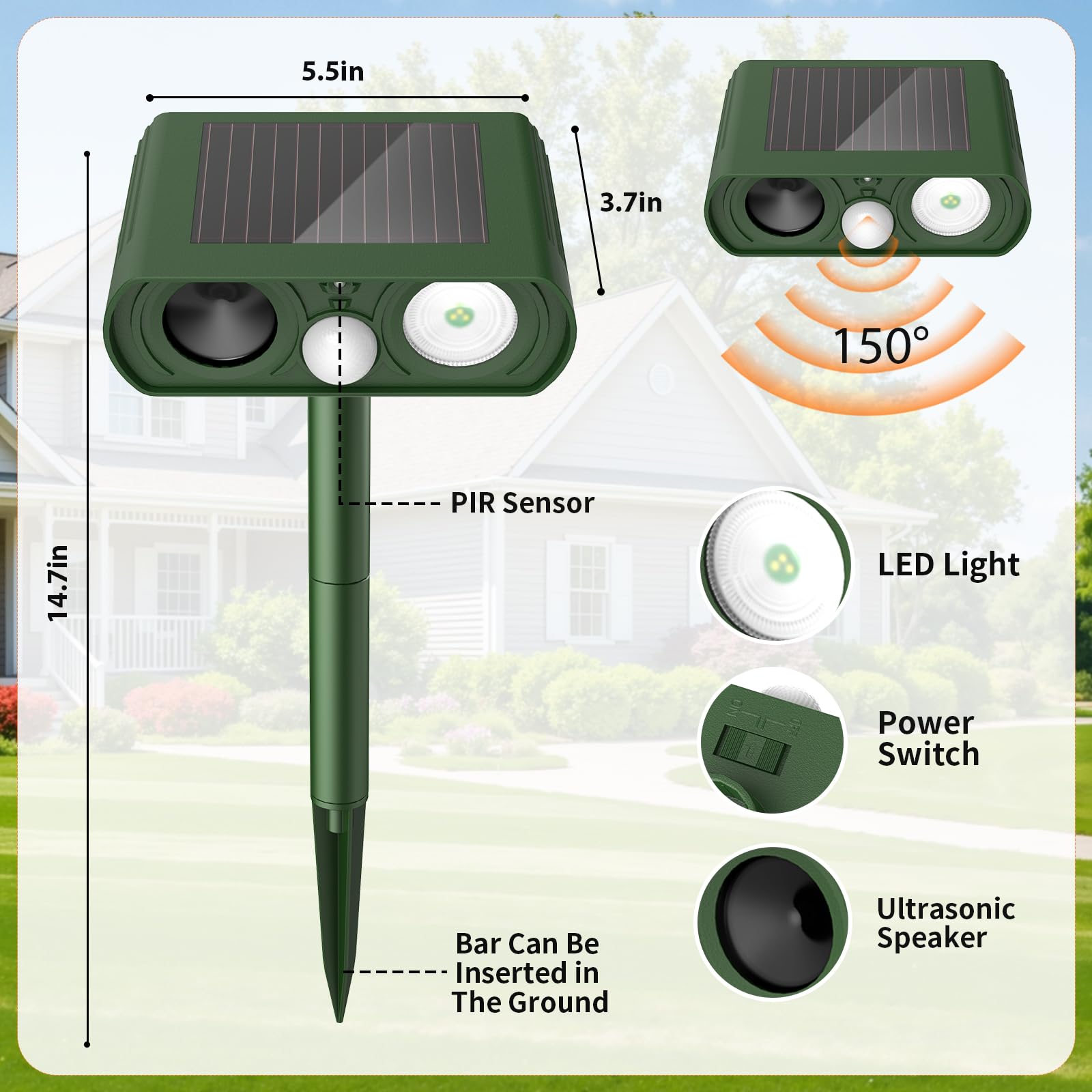 CKCOEO solar charging in direct sun keeps the deterrent ready.