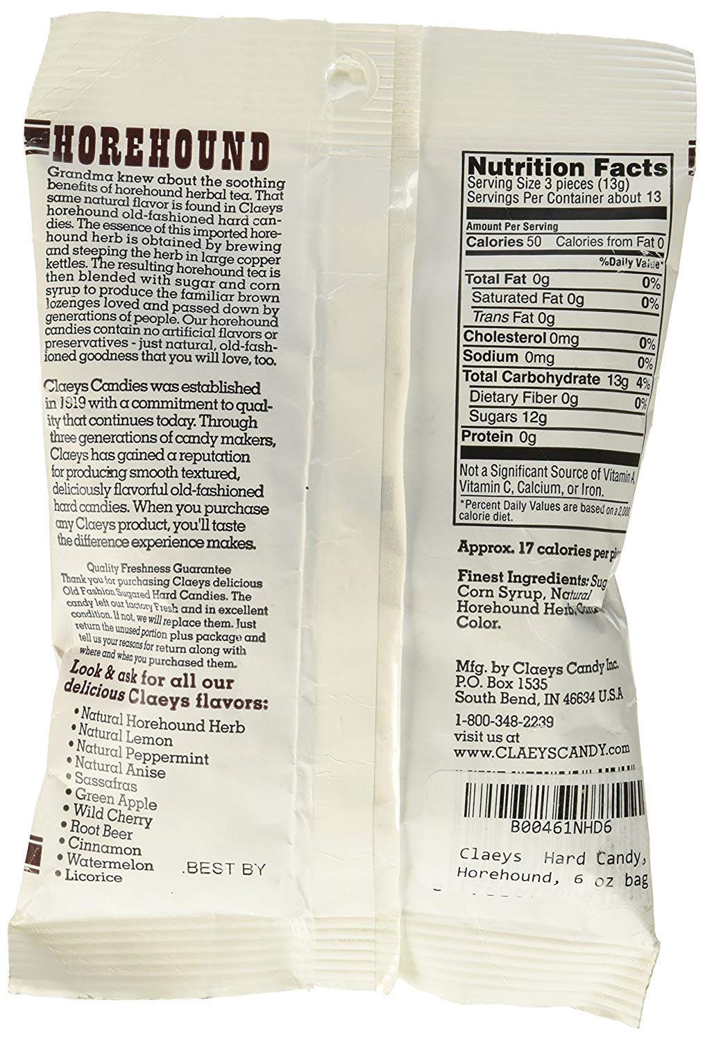 Claeys Horehound 6oz pack opened, easy sharing for gatherings and tea time
