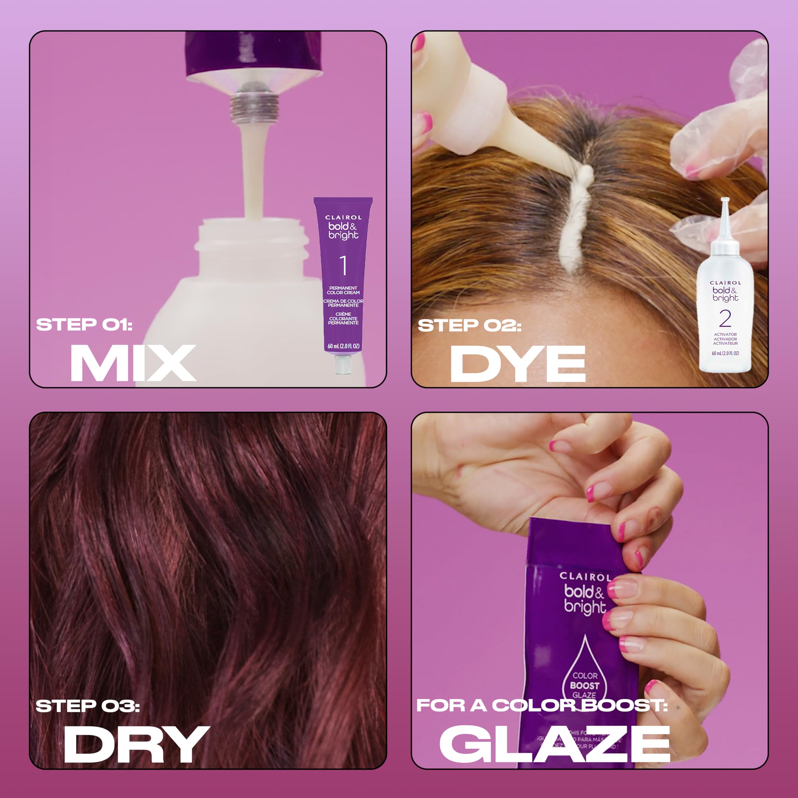 Clairol Bold & Bright instruction leaflet with step-by-step directions.