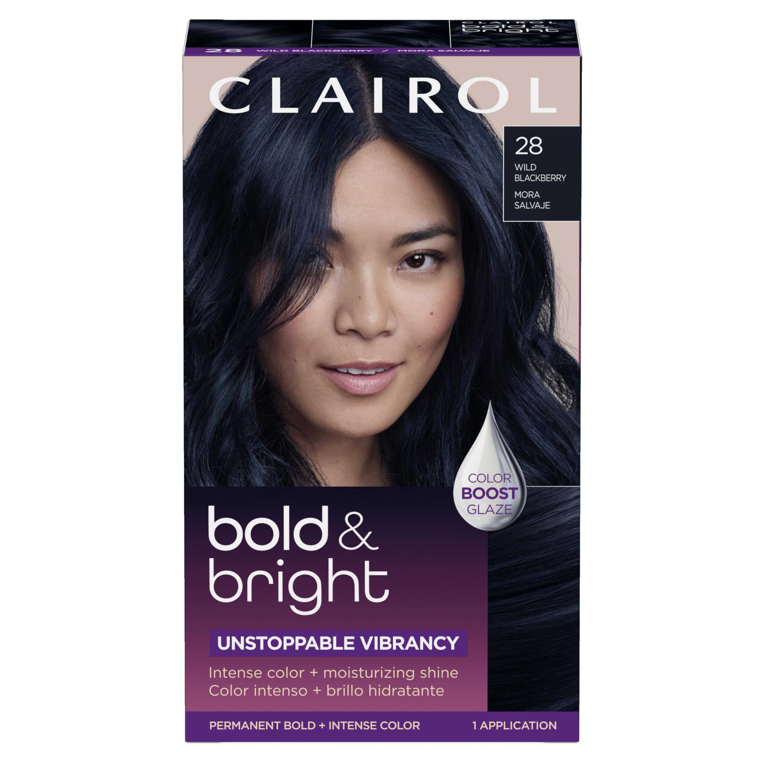 Clairol Bold & Bright Wild Blackberry color cream for vibrant, long-lasting shade.
