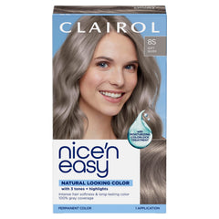 Clairol Nice'n Easy 8S Soft Silver box and kit for at-home color.