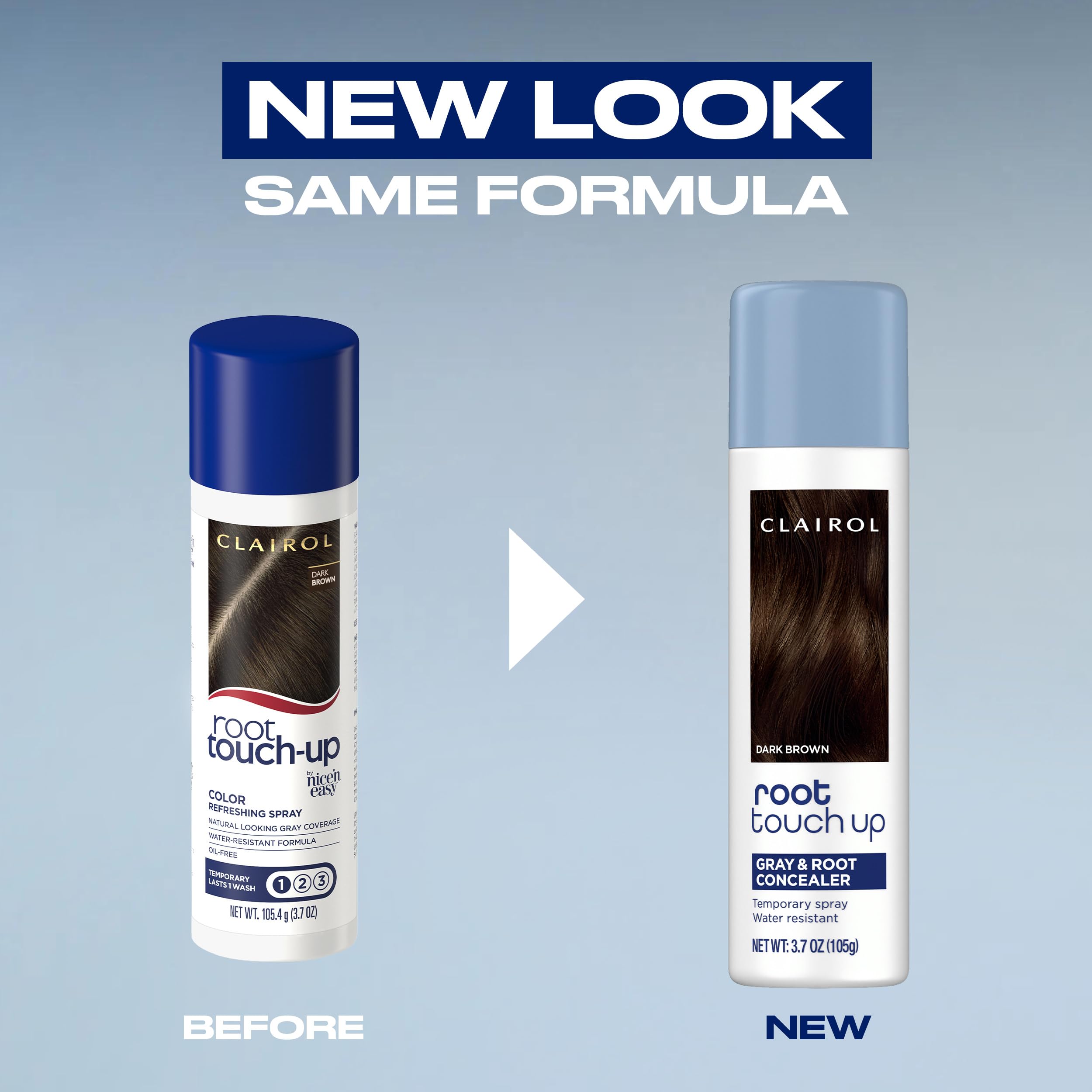Clairol Root Touch-Up spray demonstrates 10-second natural-looking color.