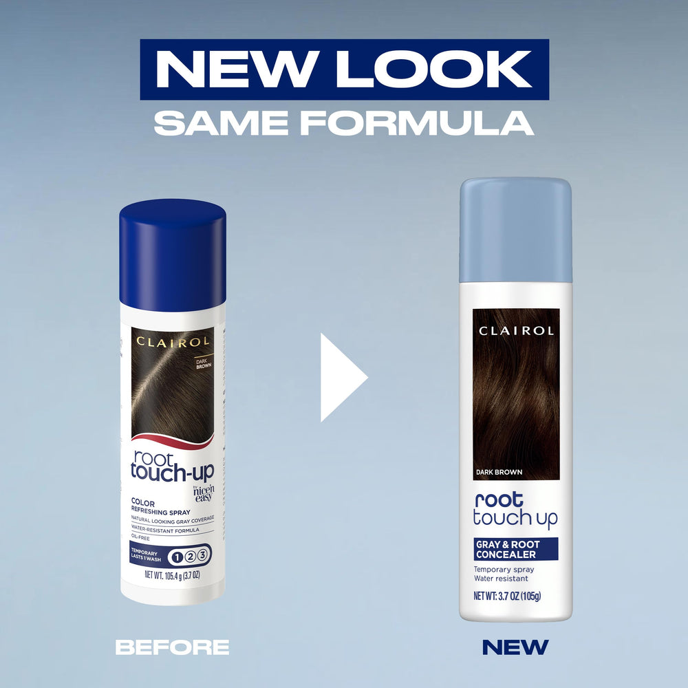 Clairol Root Touch-Up spray demonstrates 10-second natural-looking color.