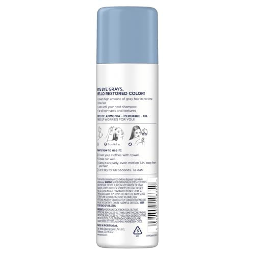 Clairol Root Touch-Up spray applying for fast color refresh on roots.