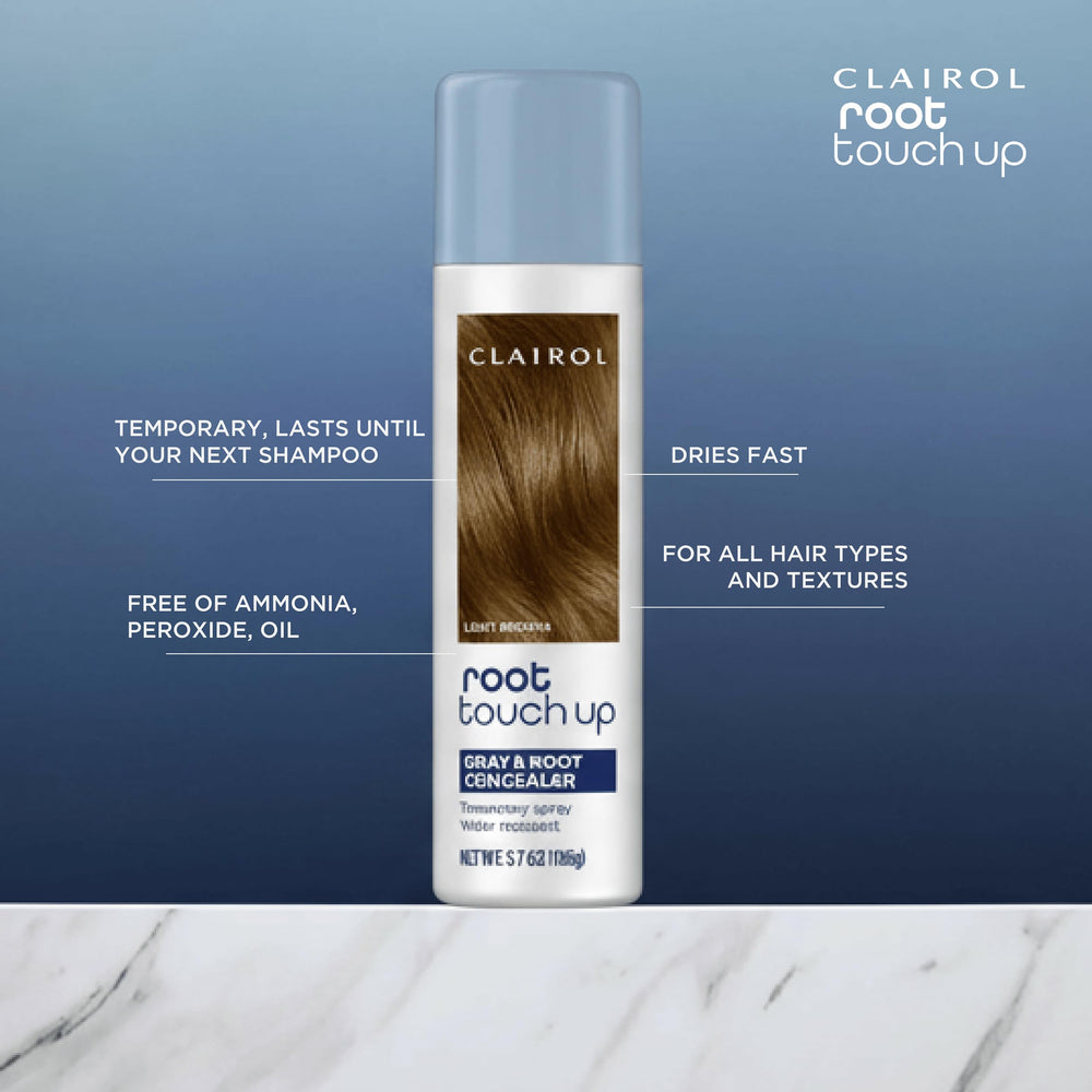 Clairol Root Touch-Up spray with oil-free formula for everyday use.