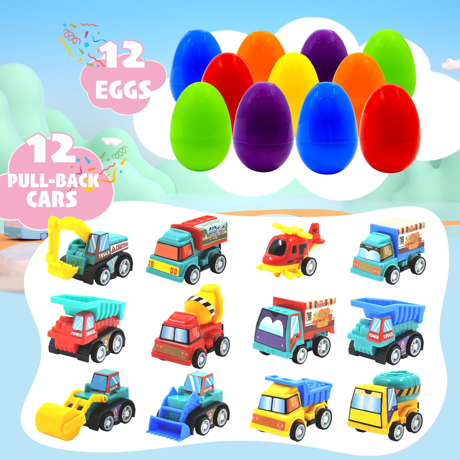 CLAPET dump truck inside Easter egg offers imaginative construction play.