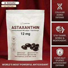ClarityMD Astaxanthin softgels closeup highlights lipid-based formulation for absorption.