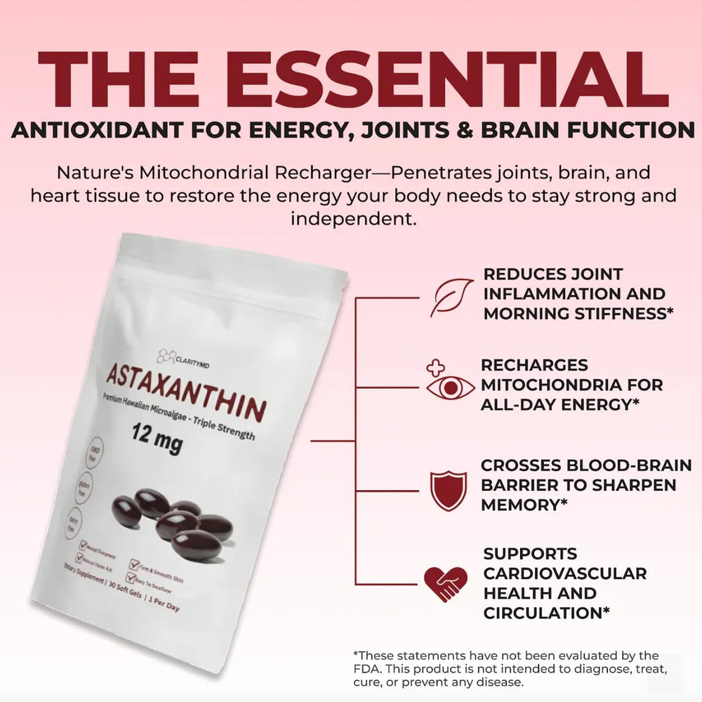 ClarityMD Astaxanthin softgels take demonstrates simple daily usage.