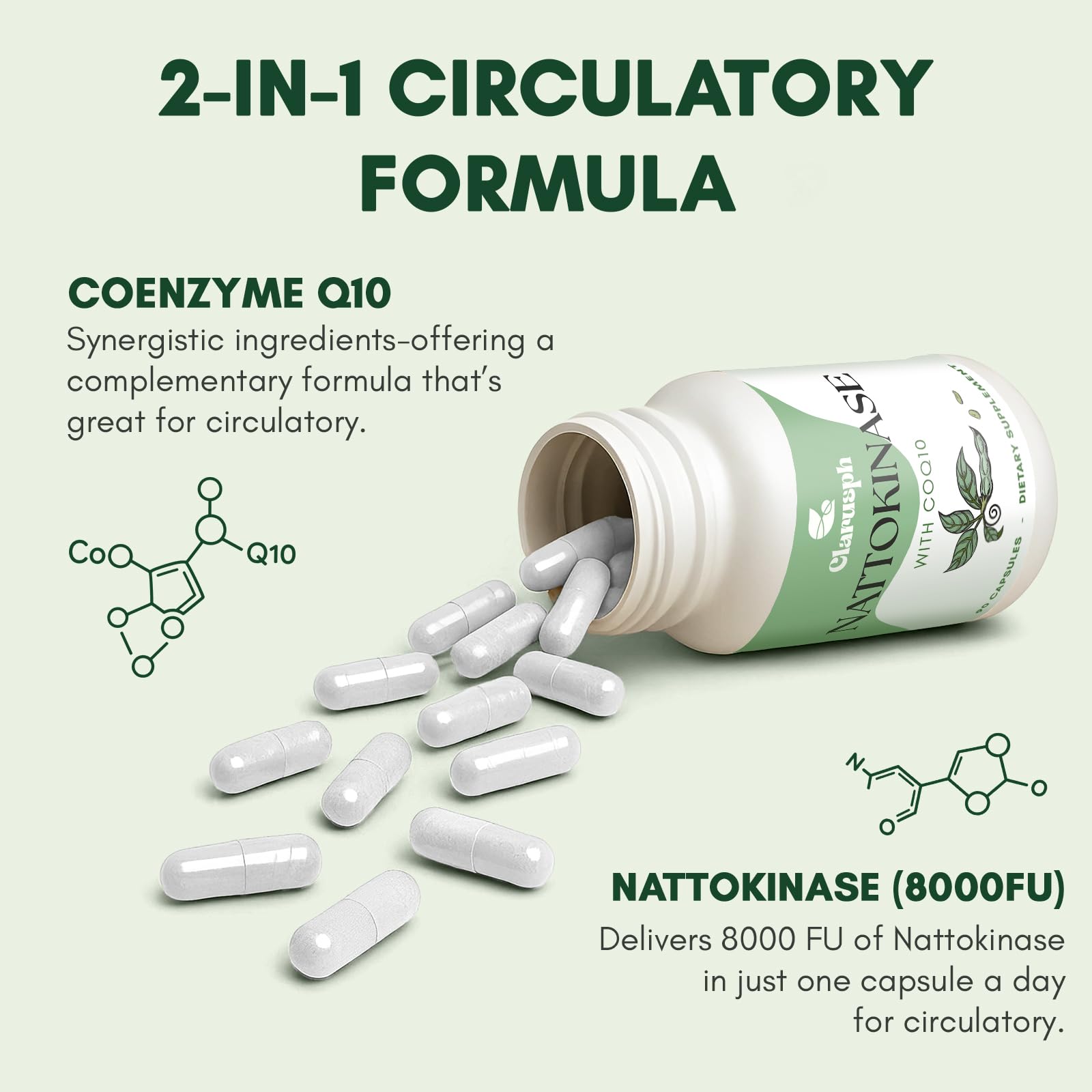 Clarusph Nattokinase Supplement capsule 8000 FU ready for daily use