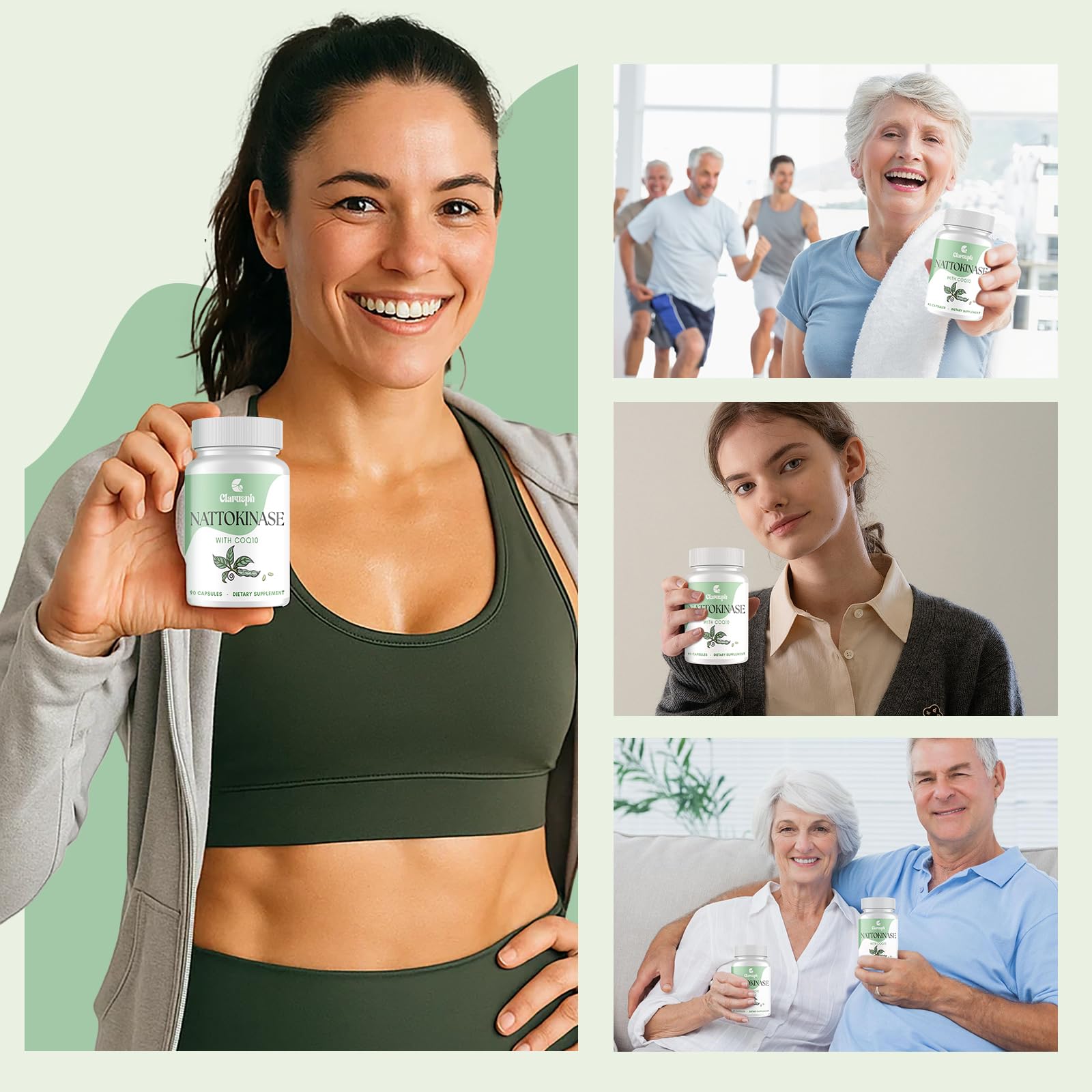Clarusph Nattokinase with CoQ10 pills emphasizing heart friendly energy support