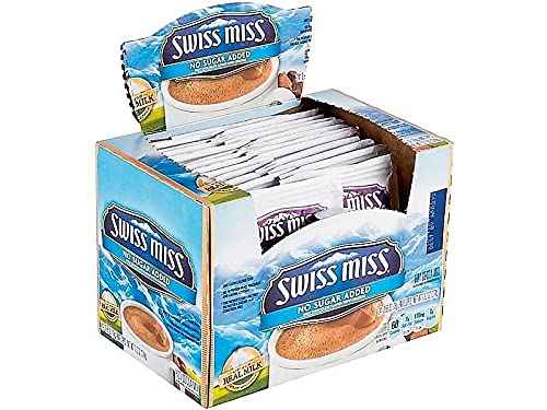 Swiss Miss No Sugar Added finished cup showcases creamy cocoa aroma.