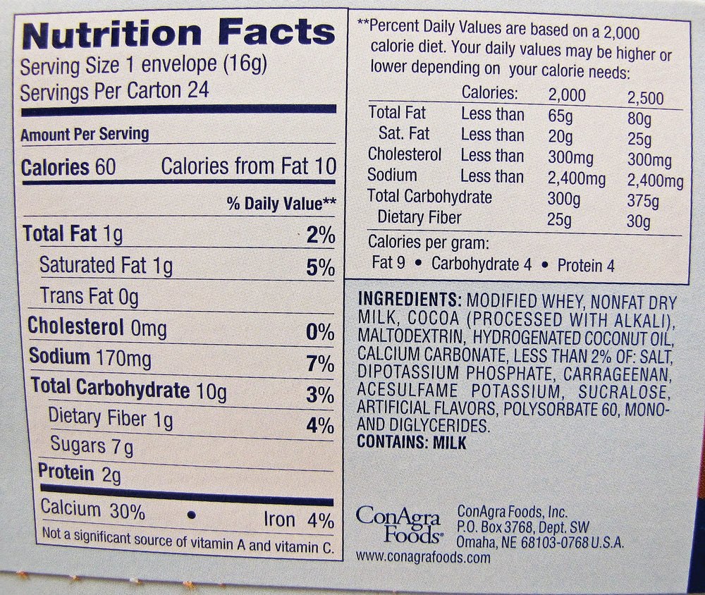 Swiss Miss No Sugar Added ingredients panel highlights cocoa and milk.