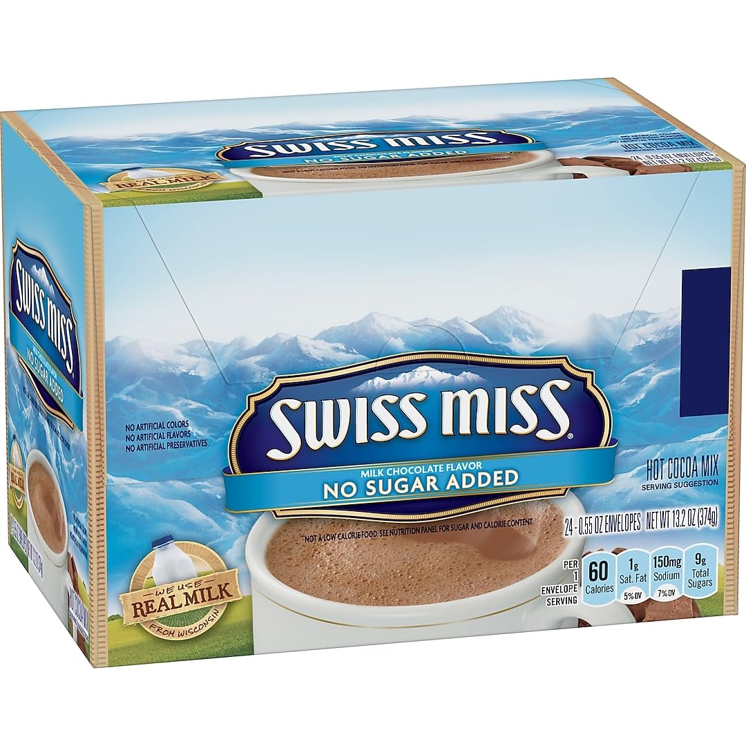 Swiss Miss No Sugar Added packet for quick, individual servings.