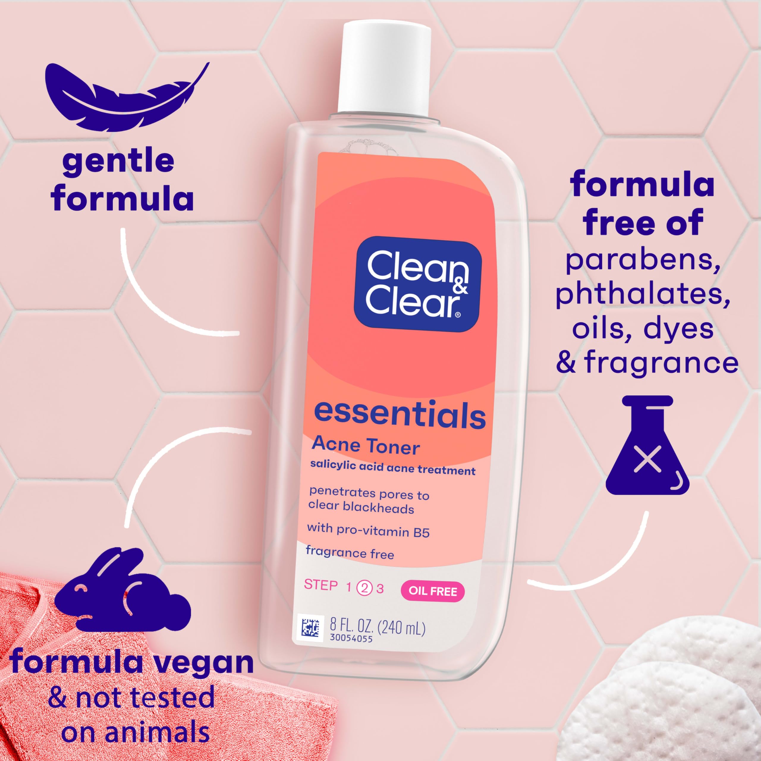Applying Clean and Clear Essentials toner demonstrates fast absorption.