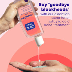 Clean and Clear Essentials toner on cotton pad for gentle pore care.