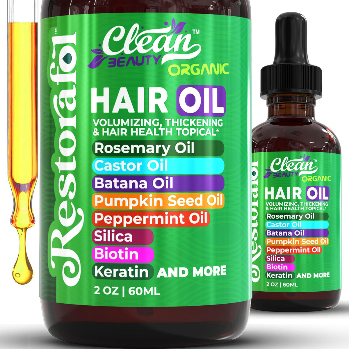 Clean Beauty Rosemary Hair Oil bottle pour for smooth application