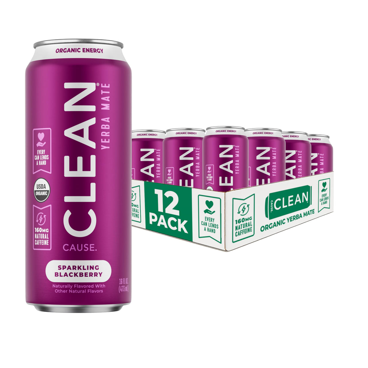 CLEAN CAUSE Blackberry Yerba Mate Sparkling can front, ready for a quick energy lift