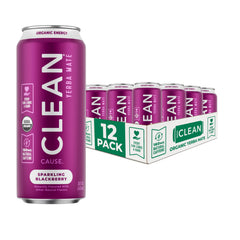 CLEAN CAUSE Blackberry Yerba Mate Sparkling can front, ready for a quick energy lift