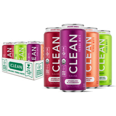 Clean Cause sparkling yerba mate cans close-up showing natural caffeine boost.