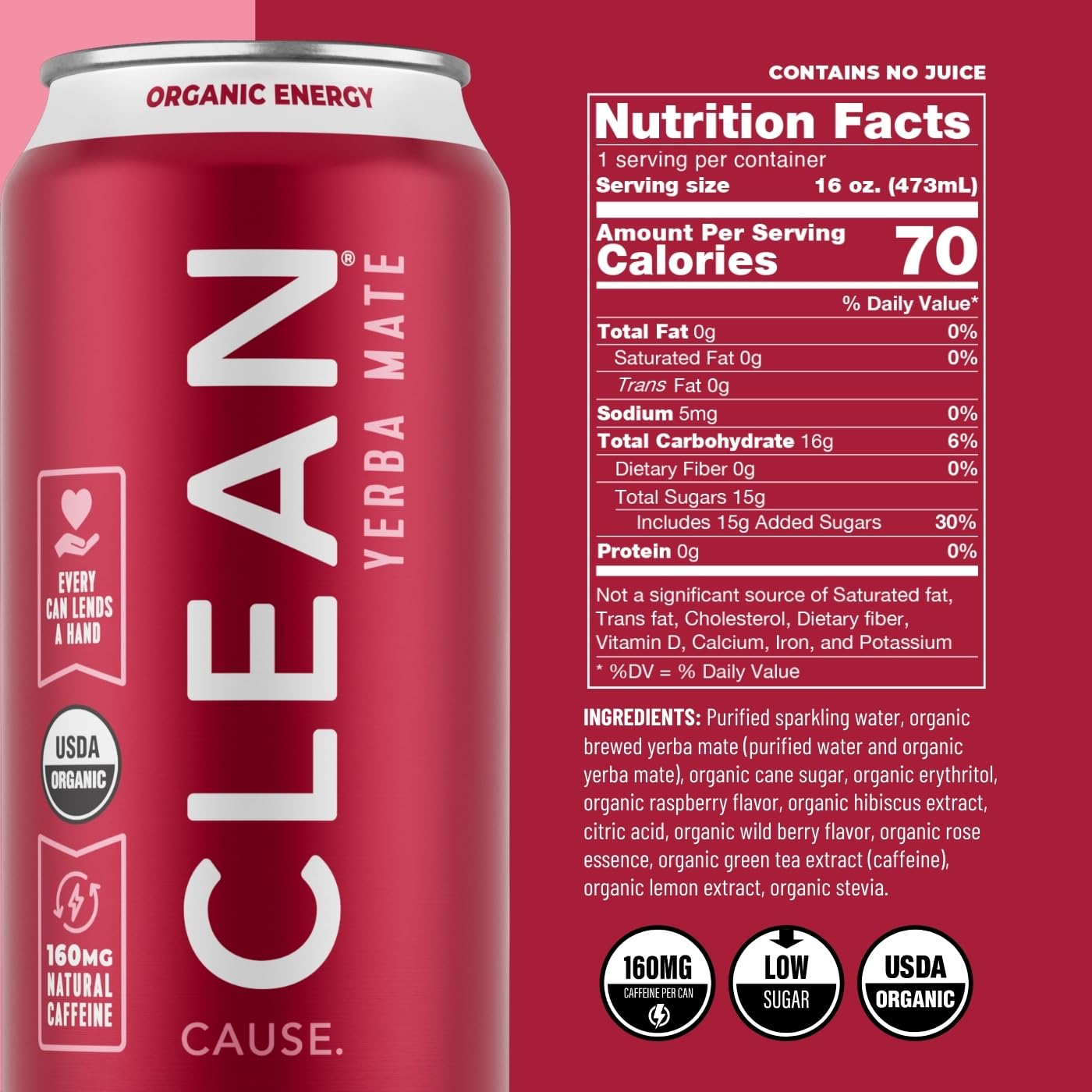 Clean Cause USDA Organic label on can emphasizes clean ingredients.