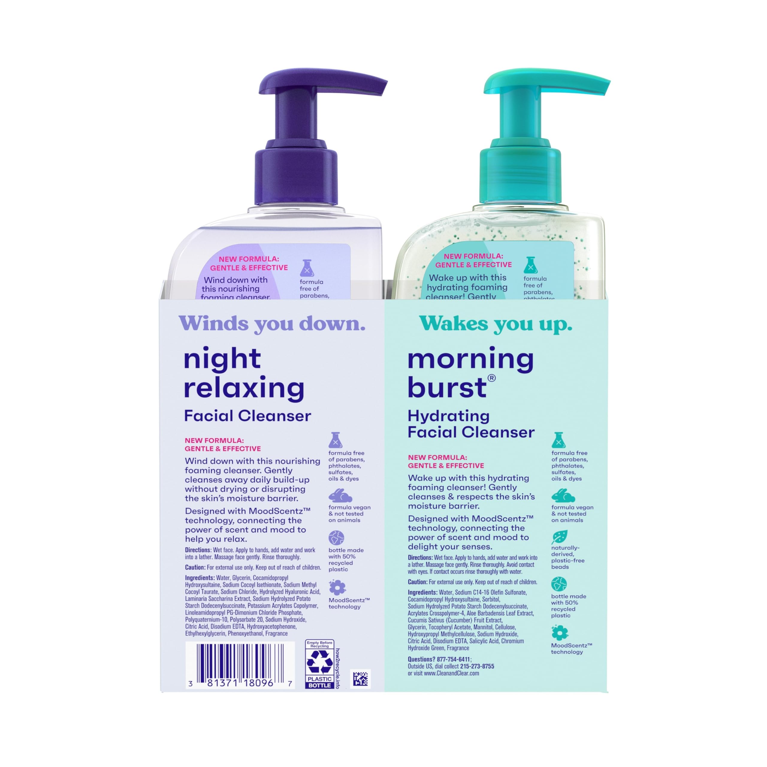 Two-pack back panel showcasing oil-free formula for versatile skin types