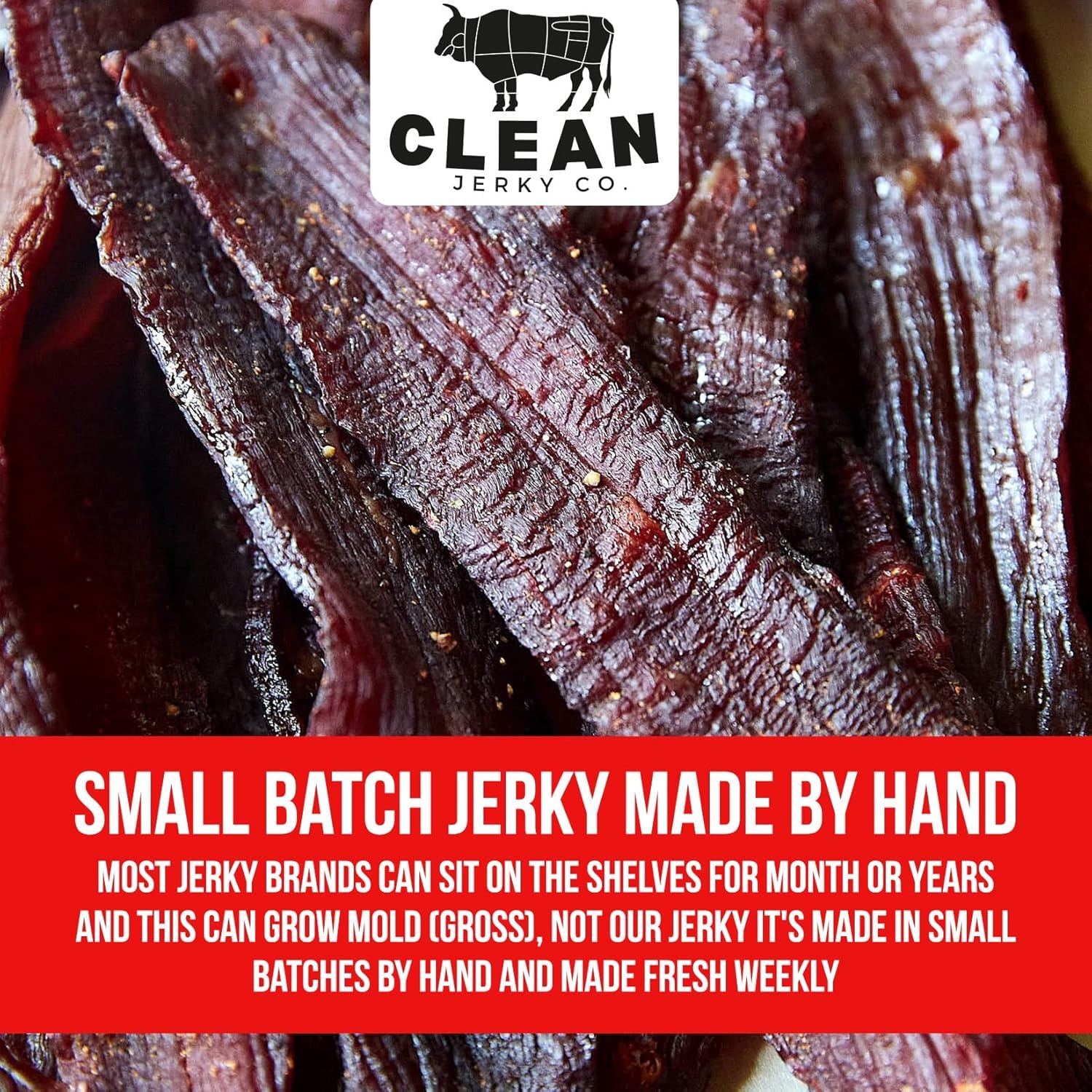 Clean Jerky Co no artificial additives message shown on pack