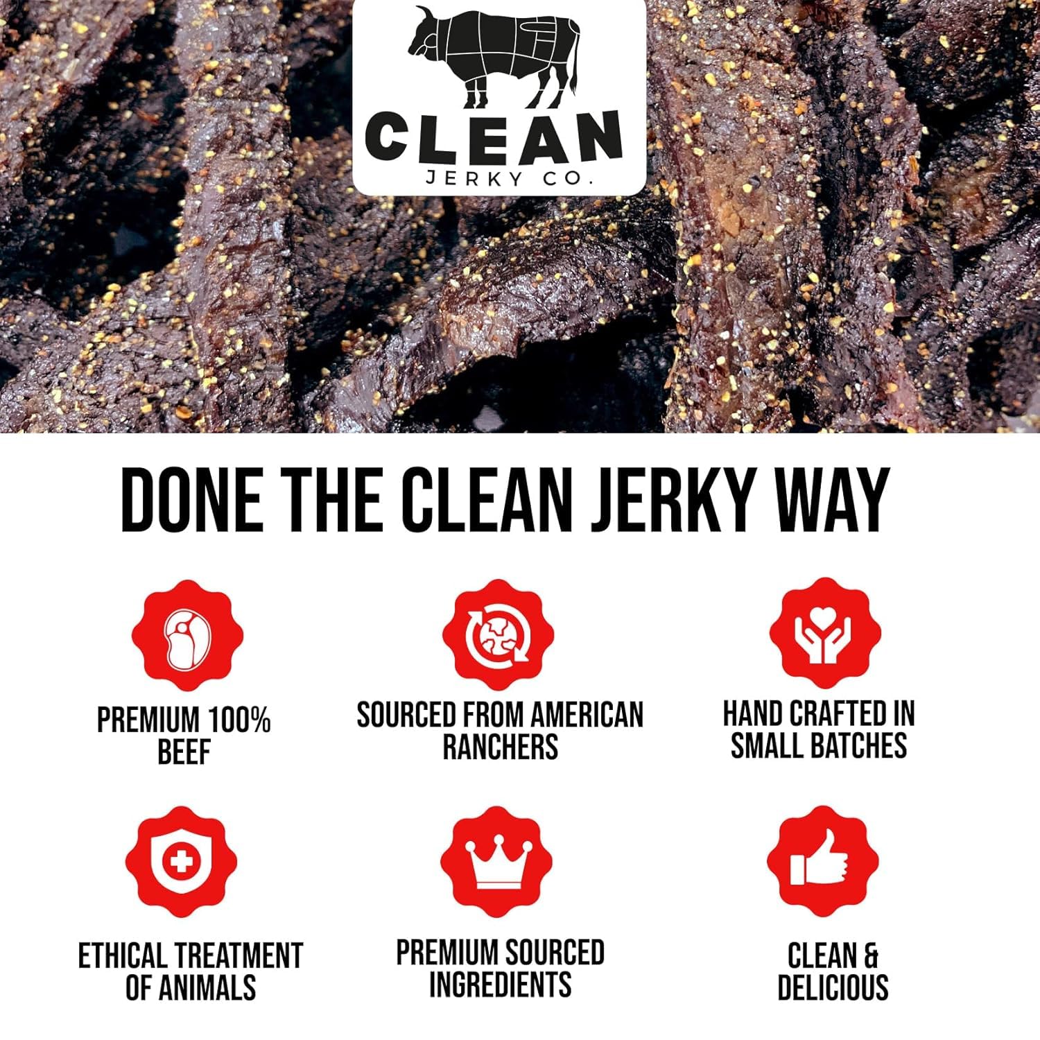Clean Jerky Co shelf-stable packaging for travel and office snacks