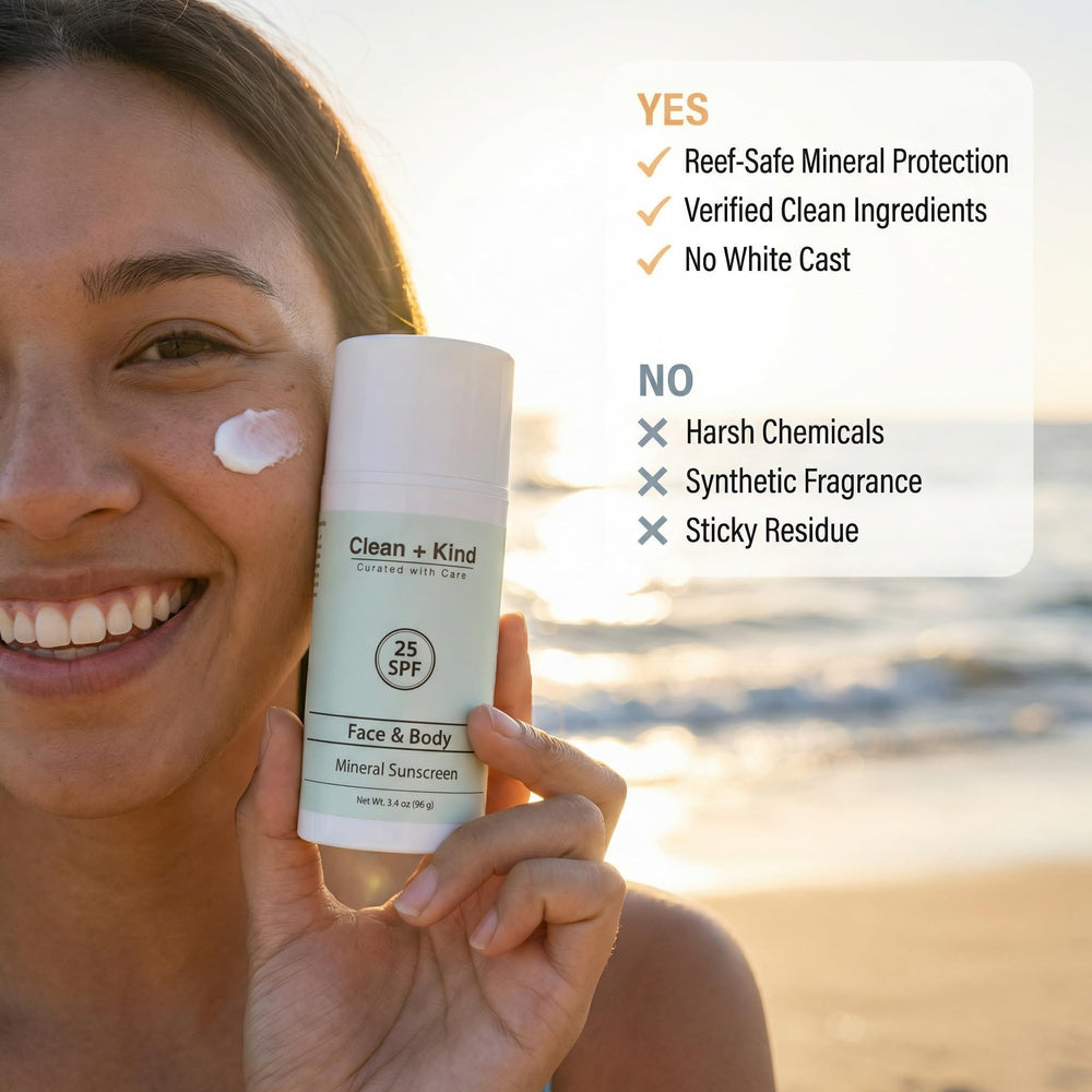 Clean + Kind Tallow Sunscreen reef-safe formula supports ocean-friendly skin protection