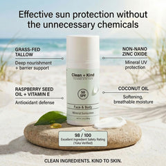 Texture swatch of Clean + Kind Tallow Sunscreen showing a light, non-greasy finish.