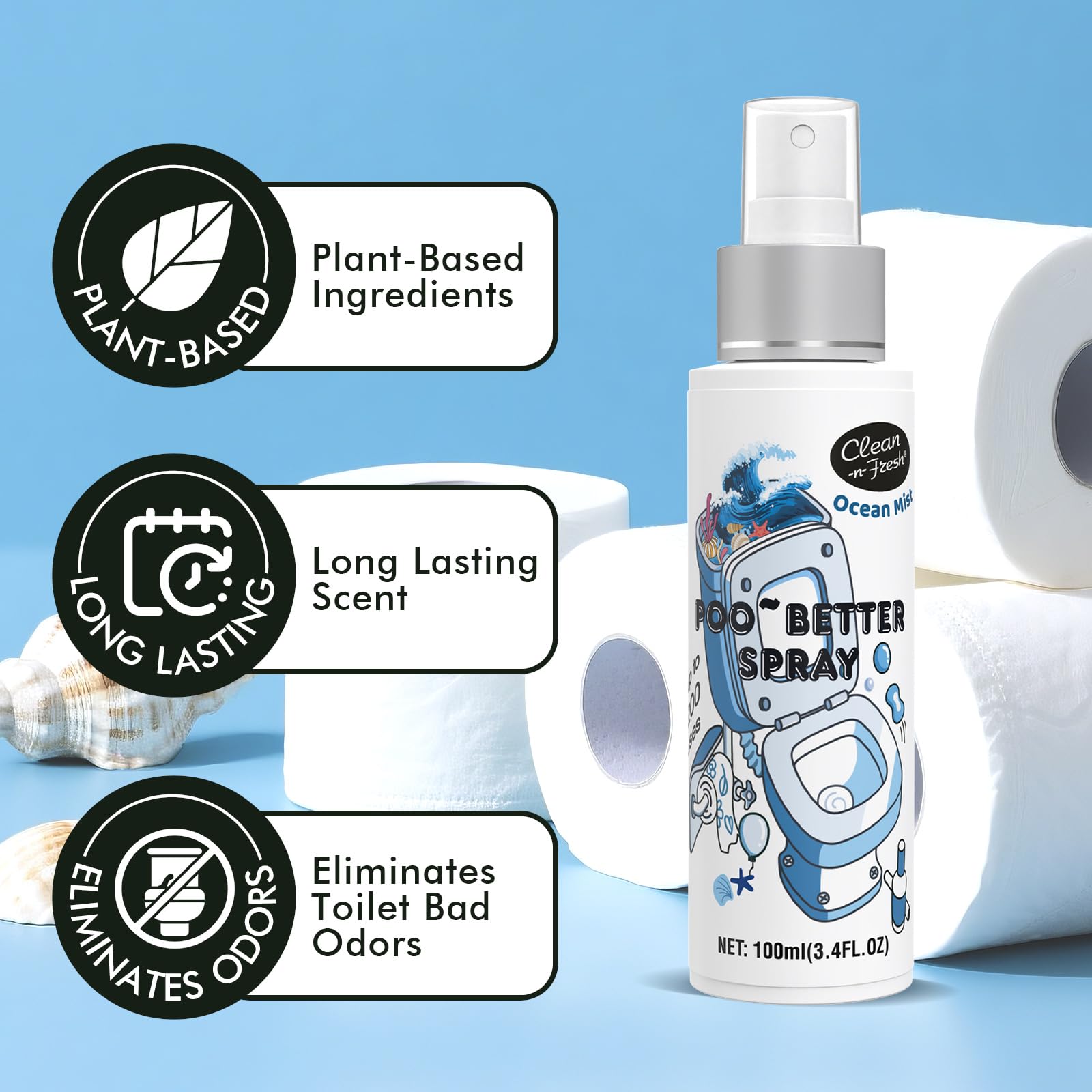 Clean-n-Fresh Ocean Mist surface spritz application for instant odor control.