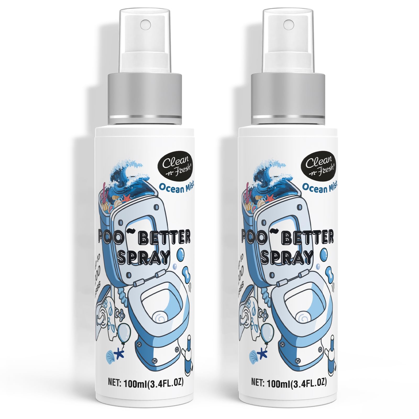 Clean-n-Fresh Ocean Mist toilet spray bottle for on-the-go bathroom freshening.