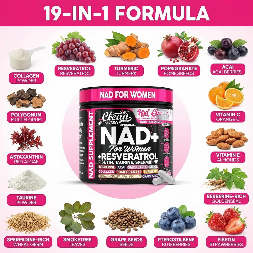 Clean Nutra acai-pomegranate berries highlight antioxidant-rich ingredients for wellness.