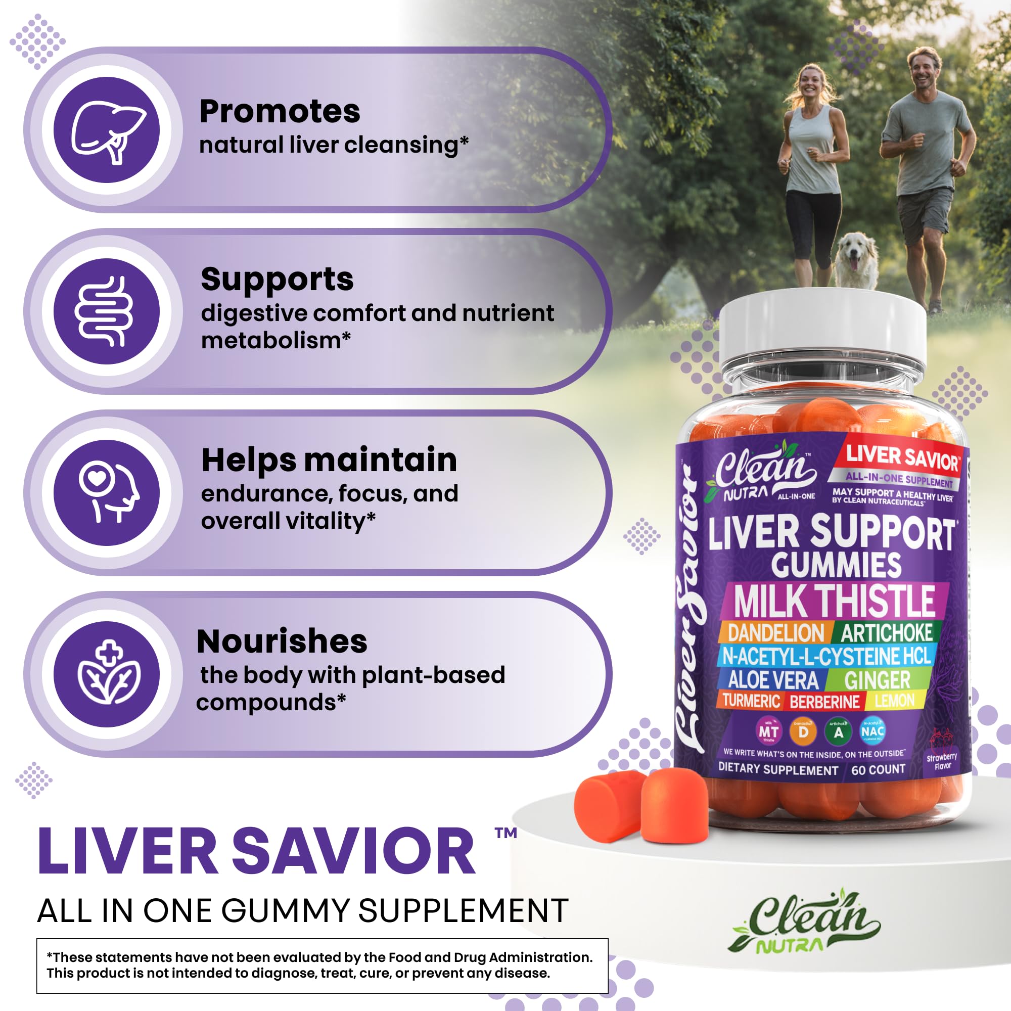 Clean Nutra Aloe Vera Ginger Turmeric gummies image note anti-inflammatory and gut-friendly benefits.