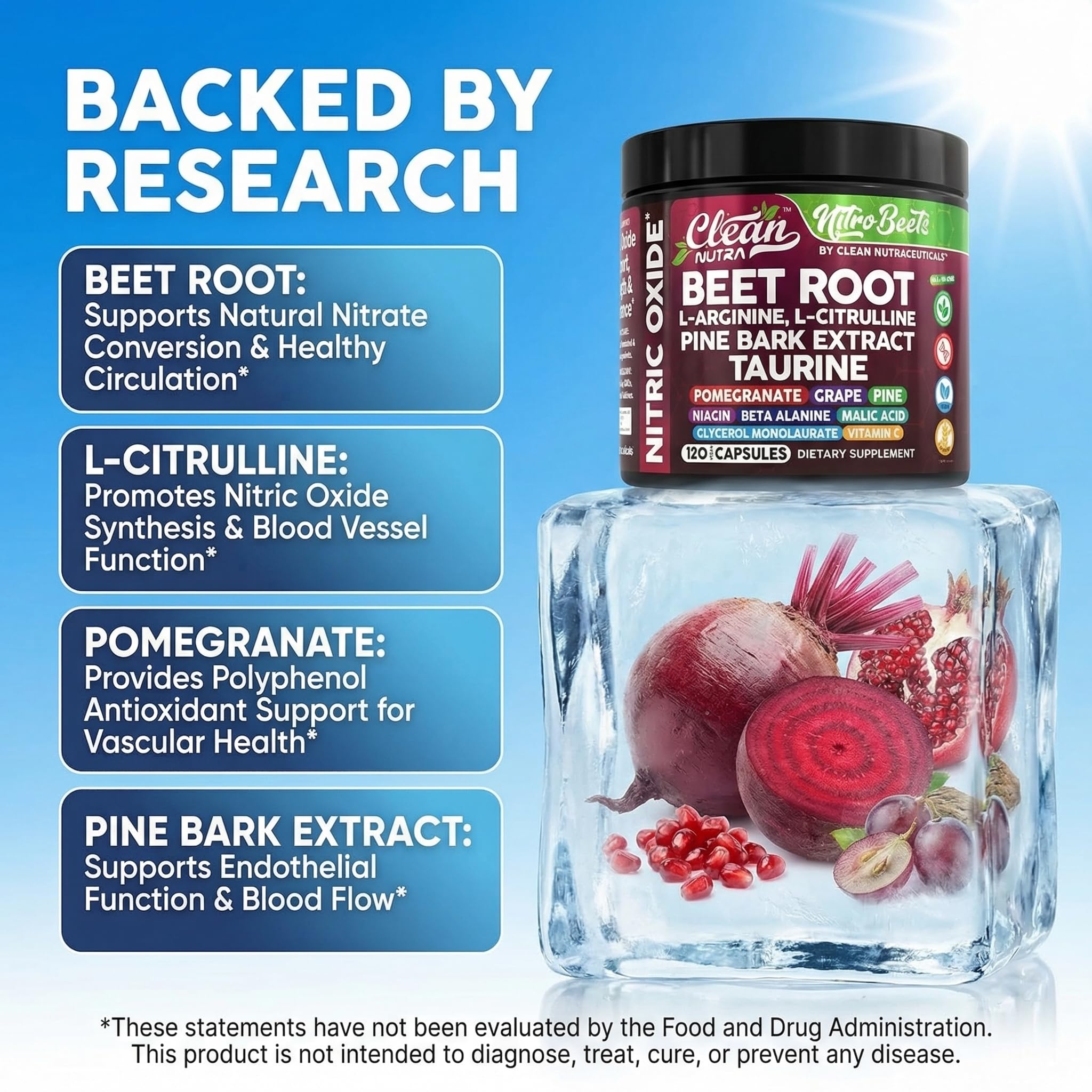 Clean Nutra L-Arginine and L-Citrulline blend bottle for circulation support.